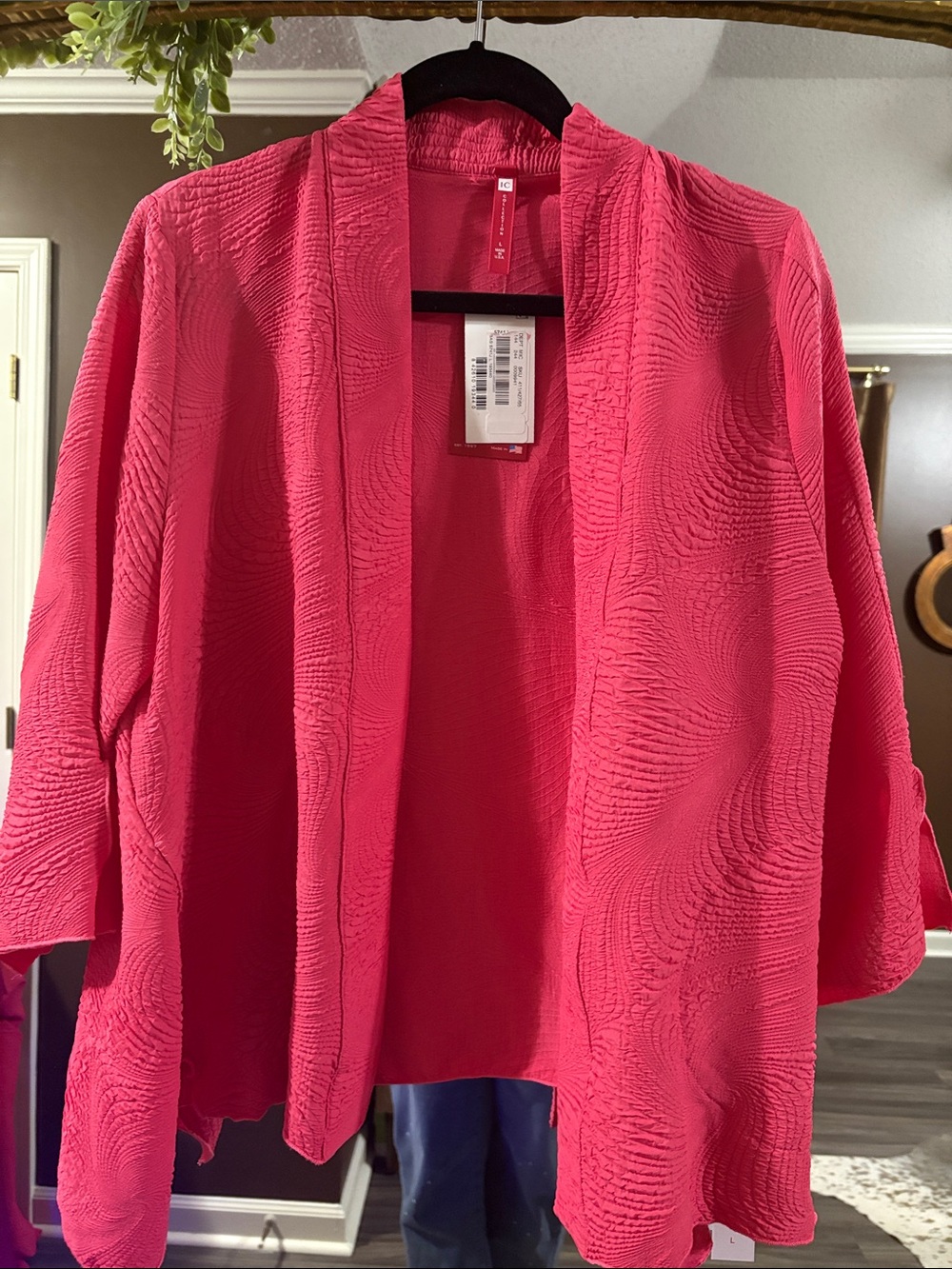 IC COLLECTION Pink Textured Open Front Jacket